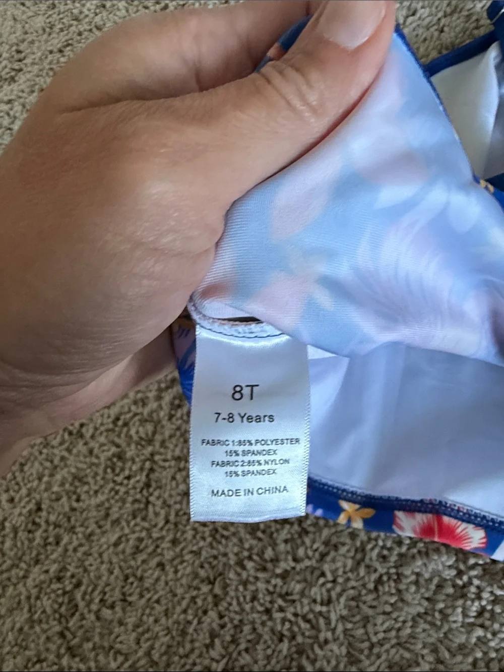 NWT Amazon Girls Blue Floral Rashguard Tankini Set with Ruffle Bottoms size 7-8